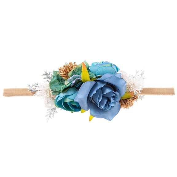 Odeerbi Baby Headbands For Girls Simulation Flower Hairband Kids Nylon Soft Headband Blue