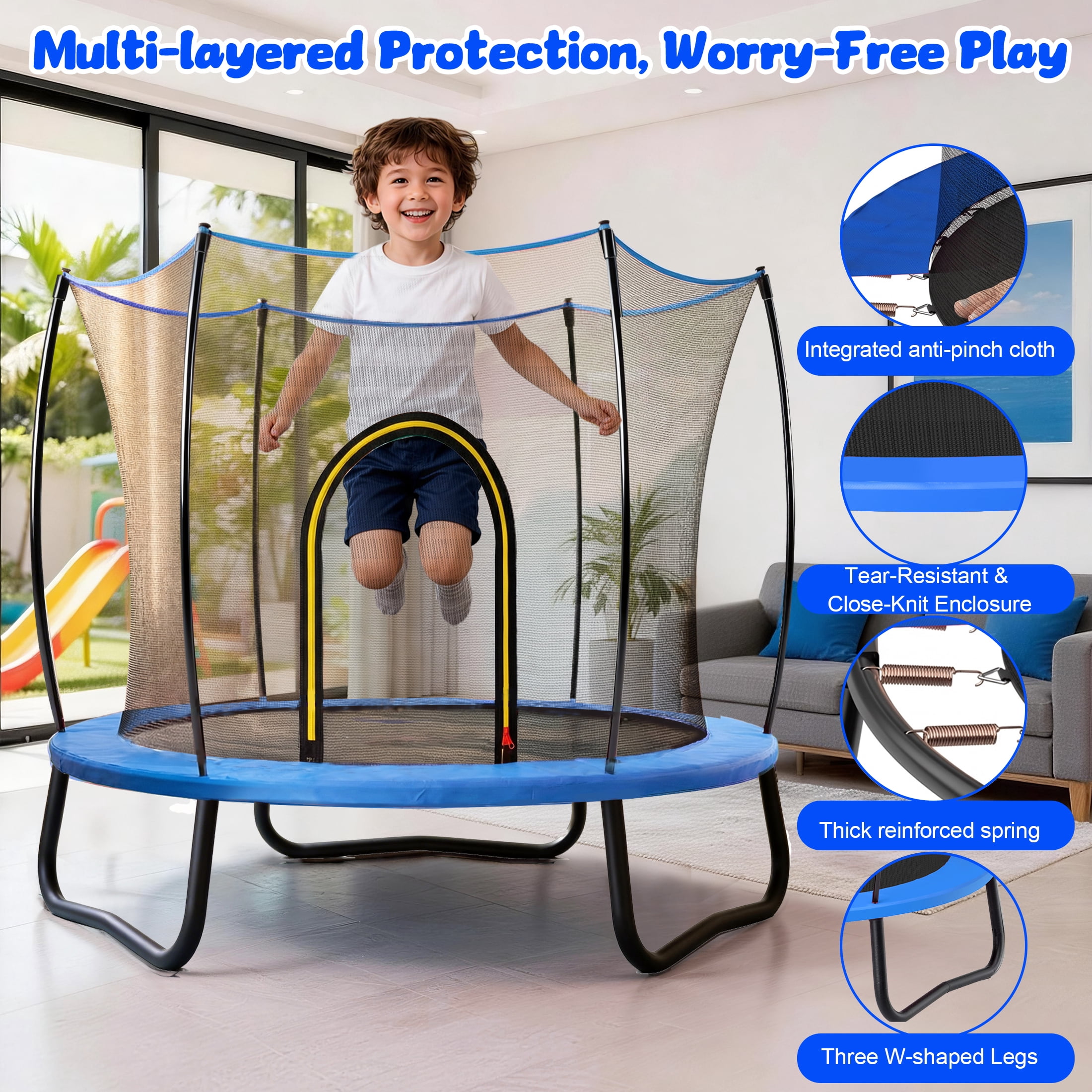 4.5FT Trampoline with Safety Enclosure for Kids, SEGMART Toddler Trampoline with Basketball Hoop, Kids Trampoline with Jumping Mat, Mini Trampoline, Indoor Trampoline, Gifts for Boys Girls, 110LBS