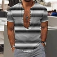 thumbnail image 2 of Fancifize Mens Casual Striped Henley Shirt Big and Tall Button Down Shirts Short Sleeve Loose Fit Summer Beach Shirt, 2 of 5