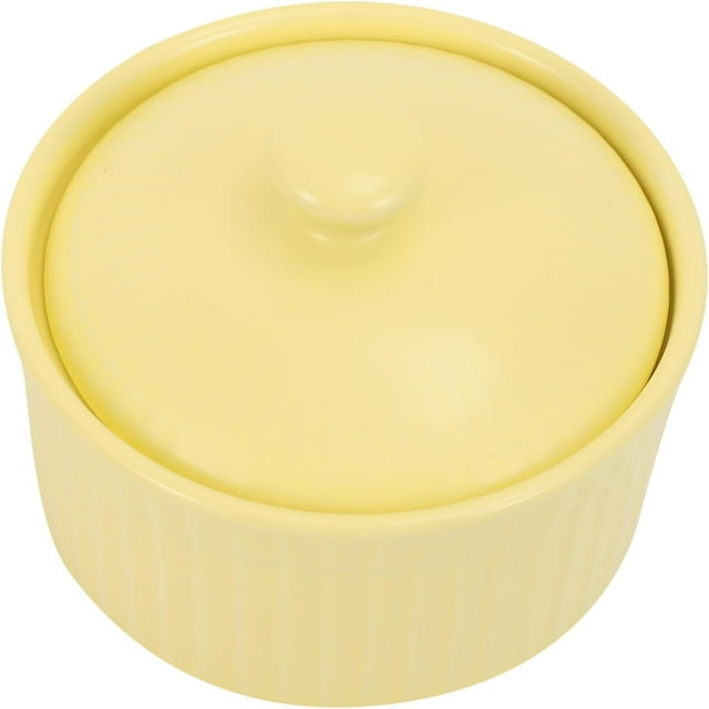 WANNGWE 1 Pc Souffle Baking Bowl Ramekins Oven Safe Bowls Brulee Dishes Yellow Round Ramekin Bowl Oven Dish Cups Roaster Pan with Lid Multipurpose Bowl Multifunction Porcelain Cup Ceramics