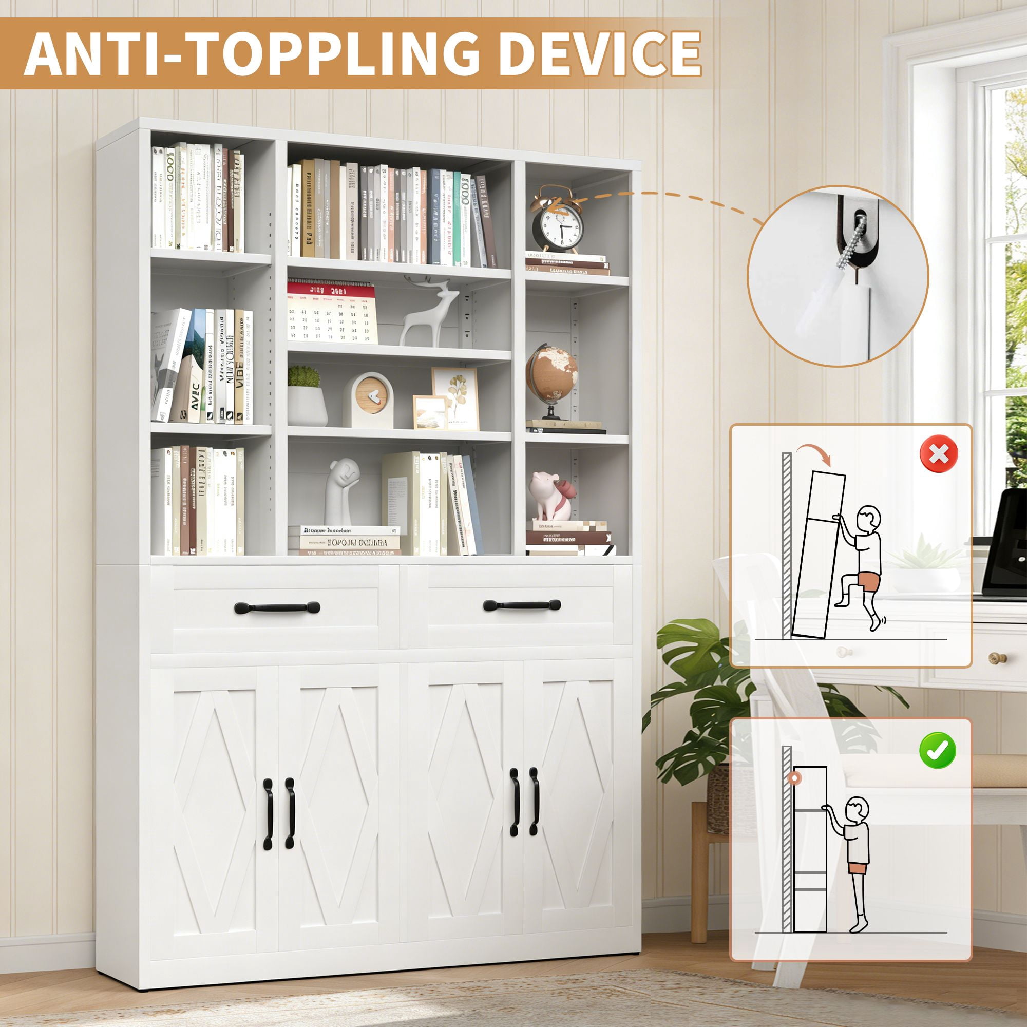 Adjustable 4 Shelves Storage Bookcase for Home Indoor Use