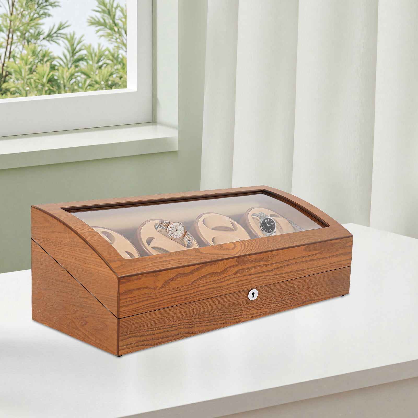8+9 Slot Watch Winder Box, Ash Wood Automatic Watch Winder with 5 Settings, Stop When Open Lid, CCW/CW Rotation for Men's Mechanical Watches, Storage Display Case