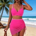 thumbnail image 6 of UTSJKR Women's Multi Color Triangle Trim 3 Piece Bikini Set, Mesh Drawstring Skirt Bathing Suit for Summer Trendy Beach Style Hot Pink XXL, 6 of 7