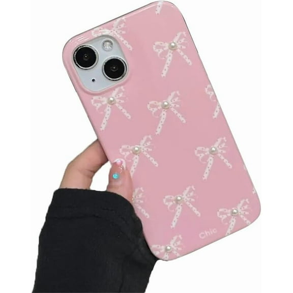 3D Pearl Bowknot Soft Phone Case Compatible with iPhone Case (Pink,iPhone 14)