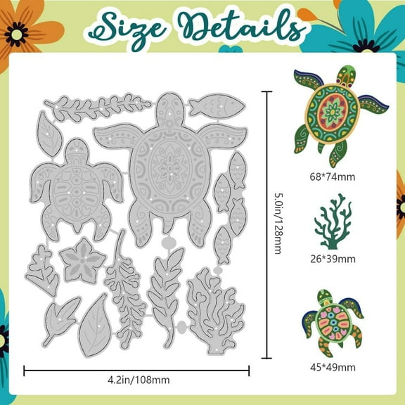 Art Sea Turtle Cutting Dies Animals Plants Card Making Die Cut Carbon Steel Die Cuts Stencils Card Scrapbooking Embossing Template for Paper Craft Making Album Gift Invitation Decor