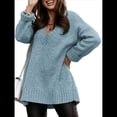 thumbnail image 3 of Suéter Holgado de Mujer, Cuello en V, Larga, Blusa Informal para Otoño e Invierno. Azul M, 3 of 8