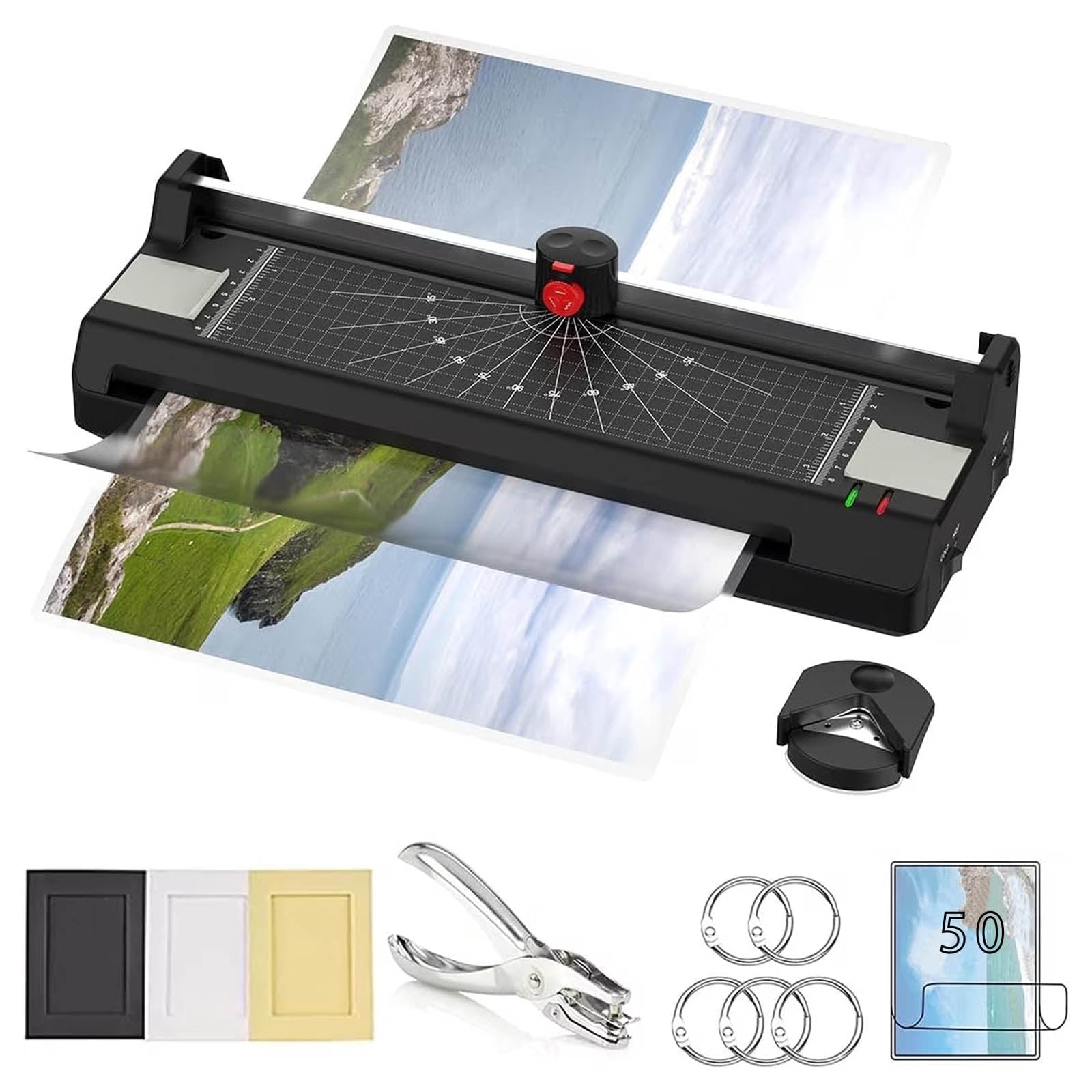 Laminator Machine for A3/A4/A6, YE381 13inch Thermal & Cold Laminating Machine for Home Office School Teacher Use with 50 Pouches, Paper Trimmer and Corner Rounder
