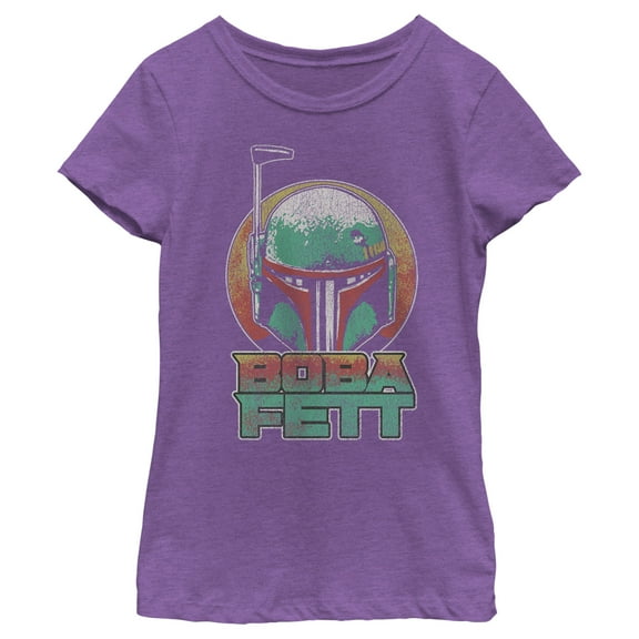 Girl's Star Wars: The Book of Boba Fett Distressed Retro Helmet Graphic Tee Purple Berry X Small
