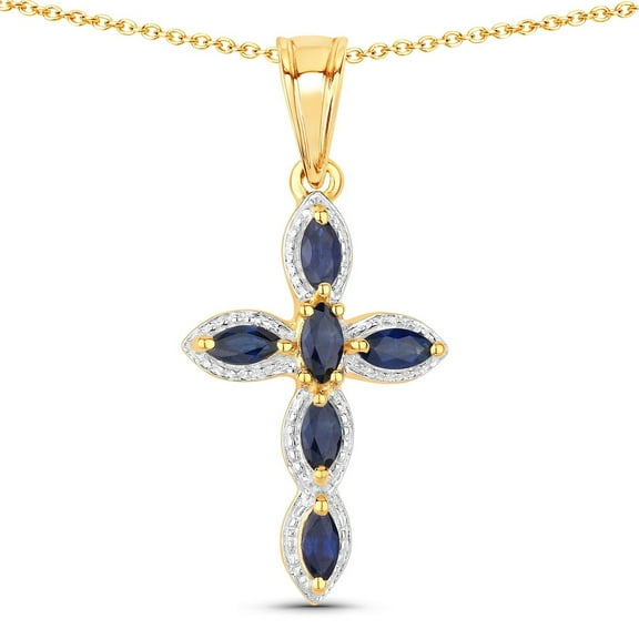 Fine Color Jewels Sterling Silver Blue Sapphire Cross Pendant Natural Gemstone Jewelry