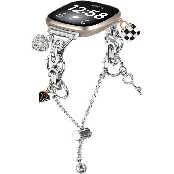 REQO Bling Bands Compatible with Fitbit Versa 4/Sense 2/Versa 3/Sense, Shinny Metal Bracelet Straps Luxurious Rhinestone Replacement Wristband for Women