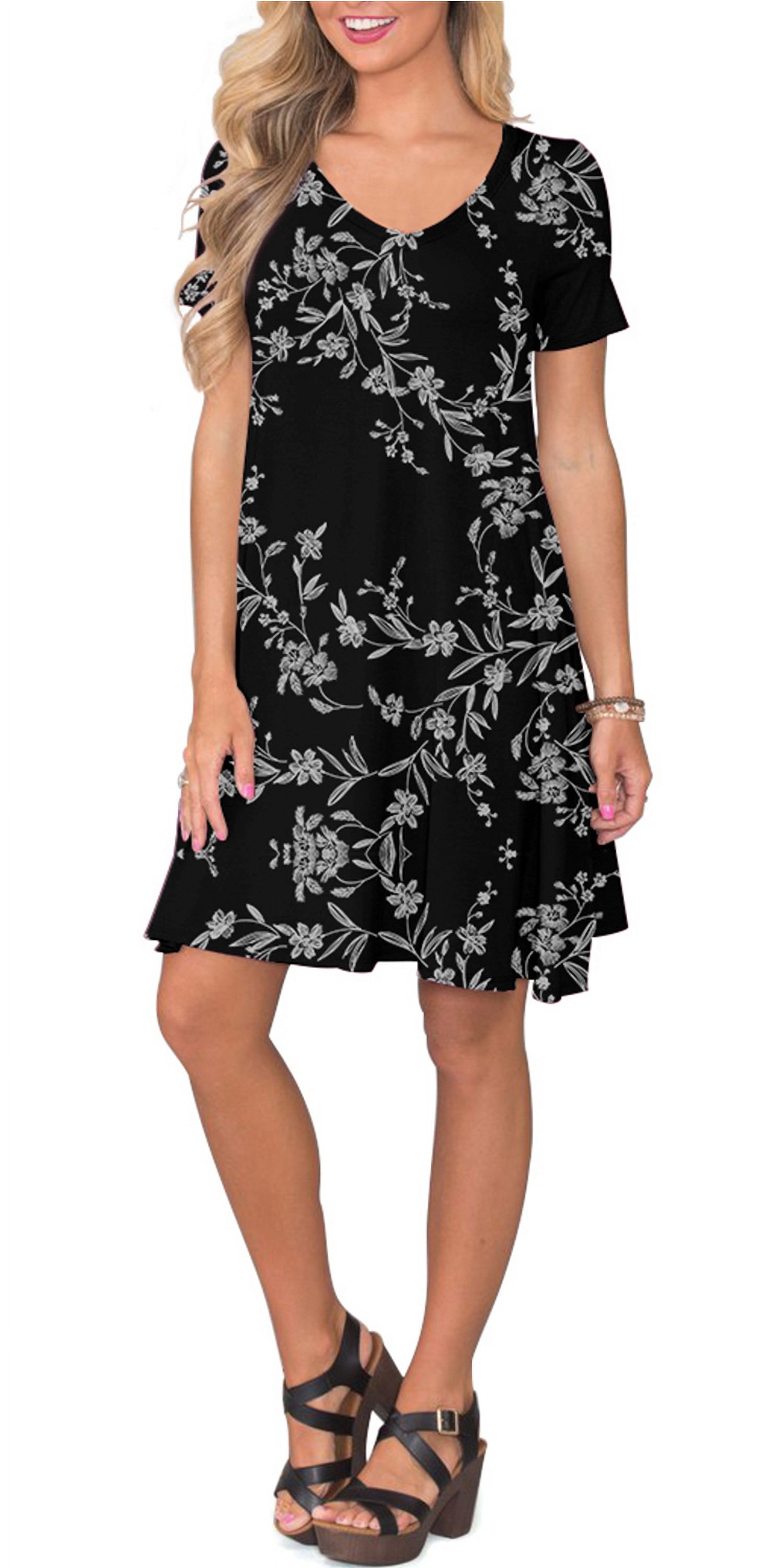 ANYJOIN Women's Summer Swing Dress with Pockets, Black photo 3