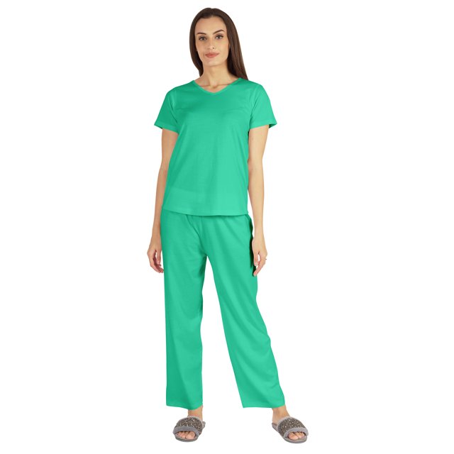 Inkmeso Ensemble de Nuit 2 Pcs pour Femmes Manches Courtes Haut & Pyjama en Coton Doux
