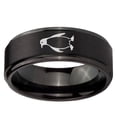 thumbnail image 2 of Tungsten Penguin 8mm Brushed Black Polished Step Edges Men Ring, 2 of 2