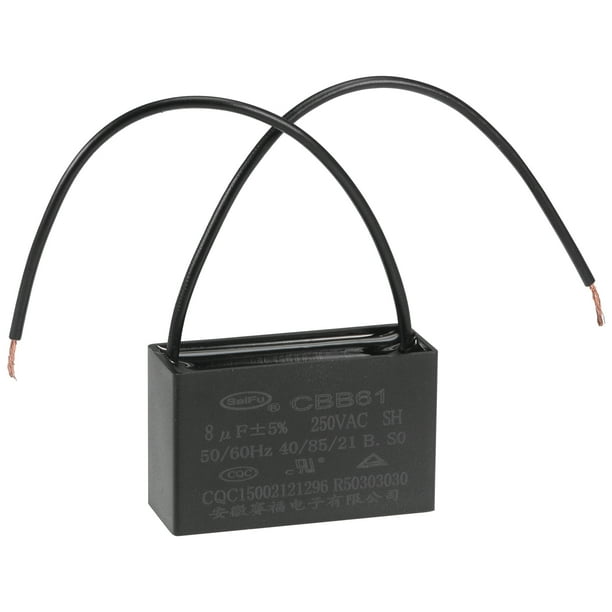 Capacitor de ventilador de techo CBB61 de 8uF 250V AC de 2 cables Uxcell, 1 paquete