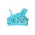 thumbnail image 4 of YiZYiF Kids Girls Shiny Metallic Dance Crop Tops One Shoulder Gymnastics Tank Top Blue 6, 4 of 7