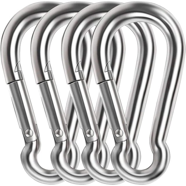 FrostHike 4 Pack 4 Inch Spring Snap Hook Carabiner, 304 Stainless Steel Heavy Duty Carabiner Clips Link Buckle Rope Connector for Camping Hiking Swing Gym Hammock, Silver (AU04)