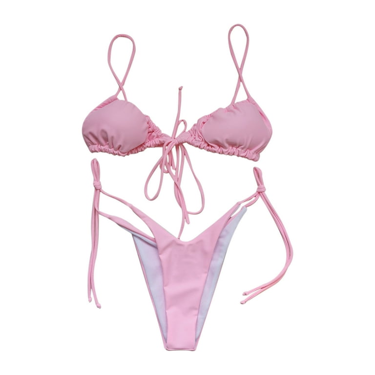 Finelylove Swimsuits For Women Lightly Lined Sport Bra Style Bikini Pink L