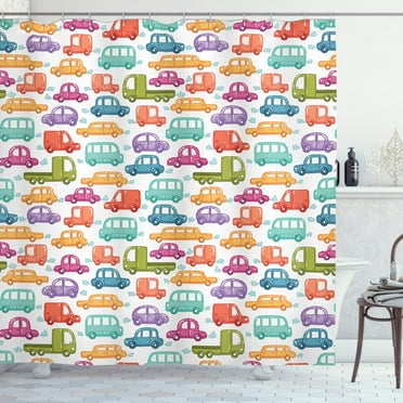 Ambesonne Cars Shower Curtain, Vibrant Doodle Style Rides, 69"Wx84"L, Multicolor