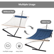 SUNCREAT Double Hammock with Stand, Two Person Cotton Rope Hammock-- 147.6(L)*52(W)*47.6(H) , Navy