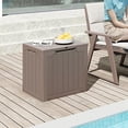 thumbnail image 4 of JYLP 25 Gallon Brown Wicker Texture Outdoor Storage Box, Waterproof PP Deck Box with Lockable Lid, Multi-Functional Patio Storage Bench, 4 of 6