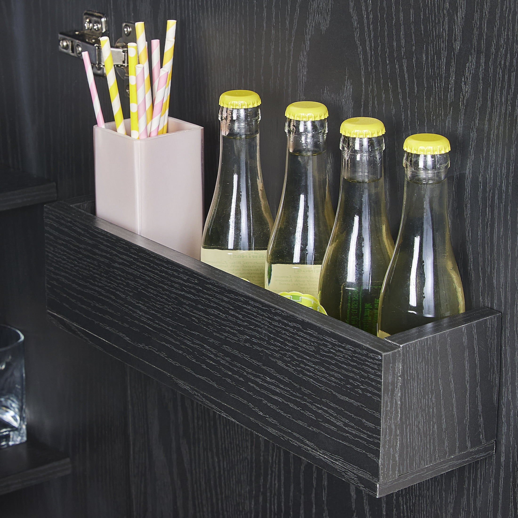 Better Homes & Gardens Lillian Fluted Bar Cabinet with Storage, Rich Black Finish