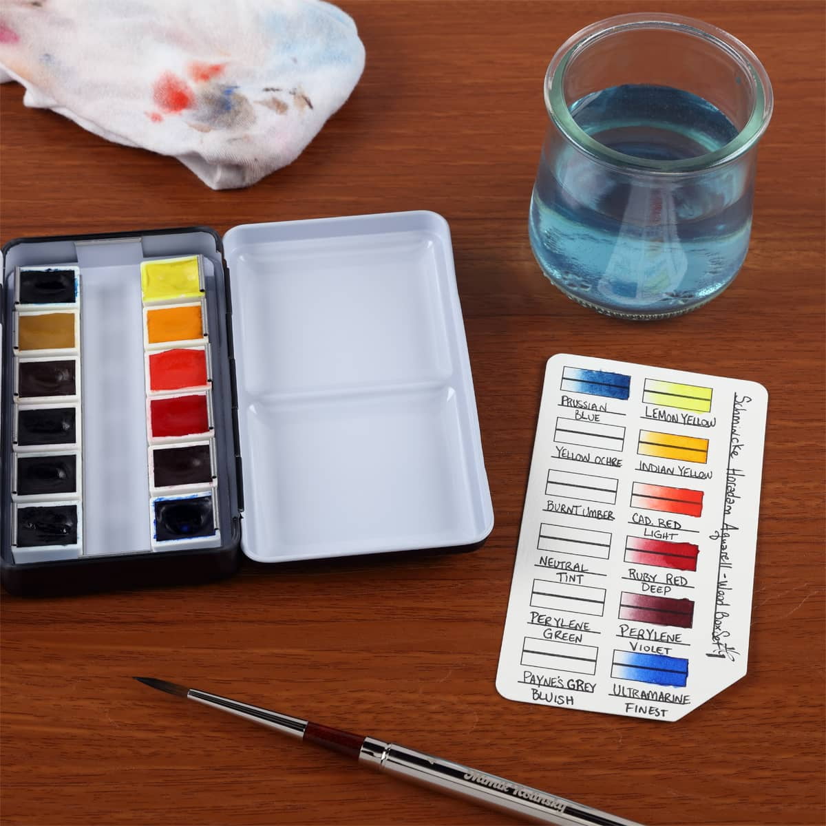 New York Central Watercolor Palette - 12 Empty Half Pans Boxes and Palette with 10 Watercolor Swatch Cards