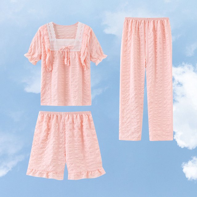 Pyjamas d'Été pour Filles Couleur Unie Ensemble Décontracté Confortable Doux Trois Pièces pour 3-16 Ans