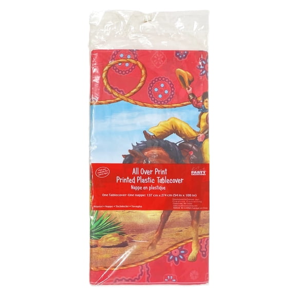 Cowboy & Horse Western Birthday & More Party Waterproof Tablecover Decoration - 54" X 108"