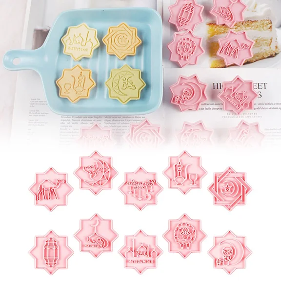 10Pcs/Set Eid Mubarak Biscuit Mold Ramadan Mubarak Cookie Cutter Plastic Mouldjq