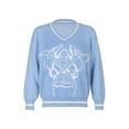 thumbnail image 2 of Qiylii Women Loose Knit Sweater, Cartoon Pattern V-neck Pullover, Blue, 2 of 6