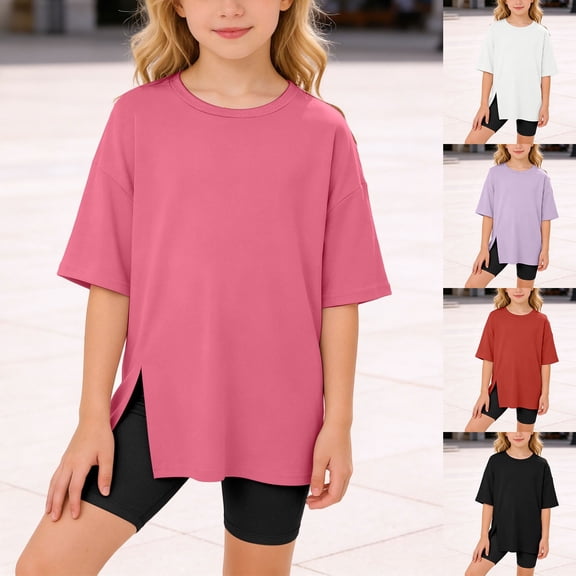 Girls Summer Tops Plain Tshirt Short Sleeve Kids Tee Tops Oversized Back To School Girls Clothes Birthday Girl Clothes Outifit