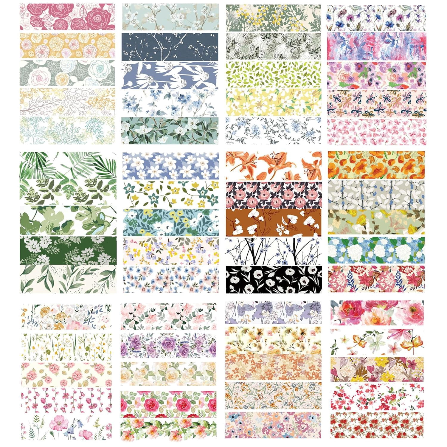 Flowers Washi Tape Set Floral Patterns Decorative Skinny Blooms Masking Tapes for Arts, DIY Crafts, Journals, Planners, Scrapbook, Wrapping