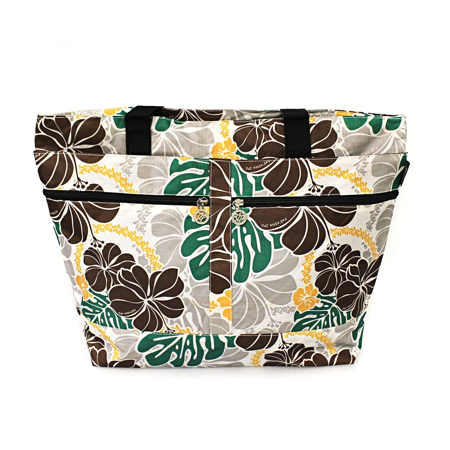 Hawaiian Print Double Zipper Tote Bag in Hibiscus Floral All Over in