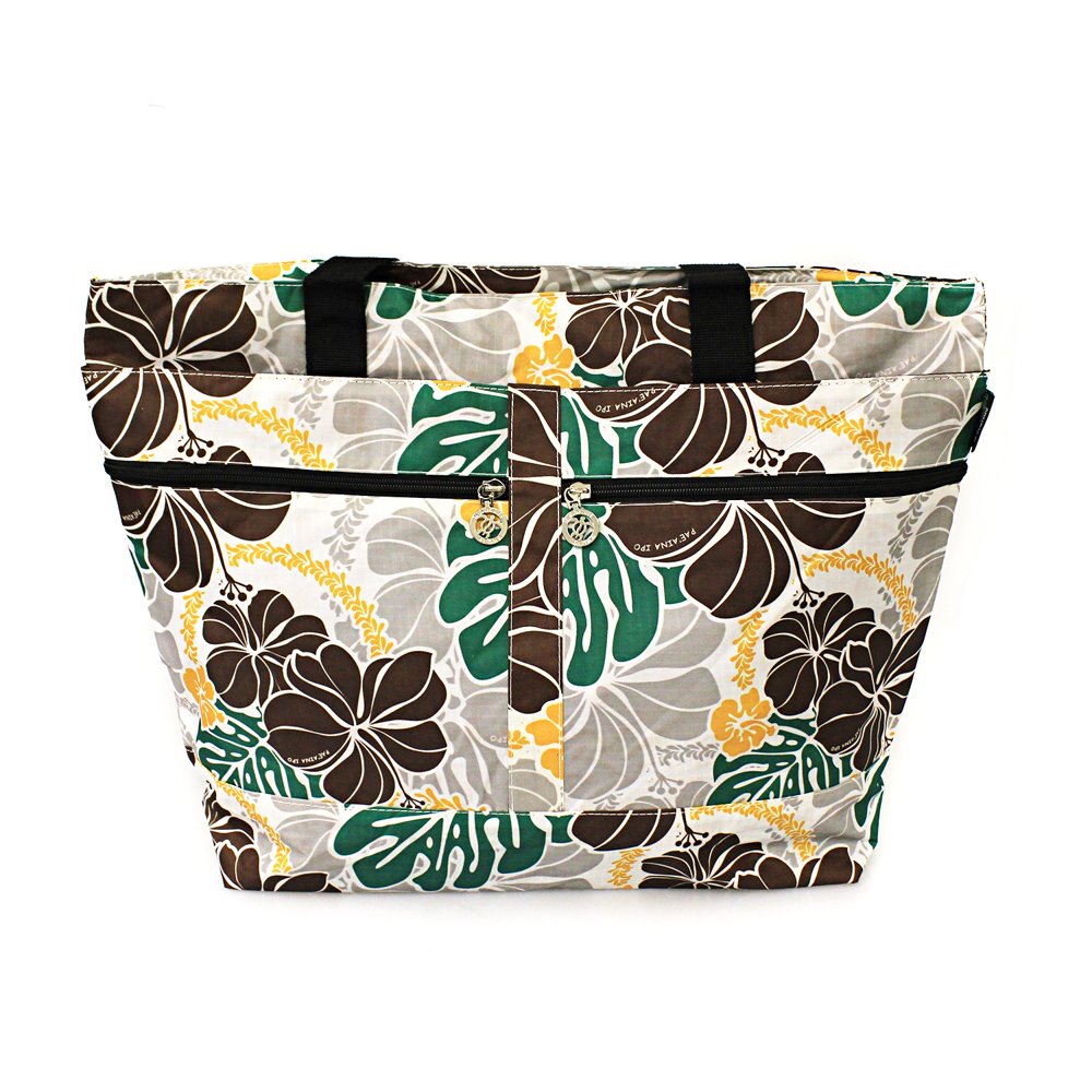 Hawaiian Print Double Zipper Tote Bag in Hibiscus Floral All Over in