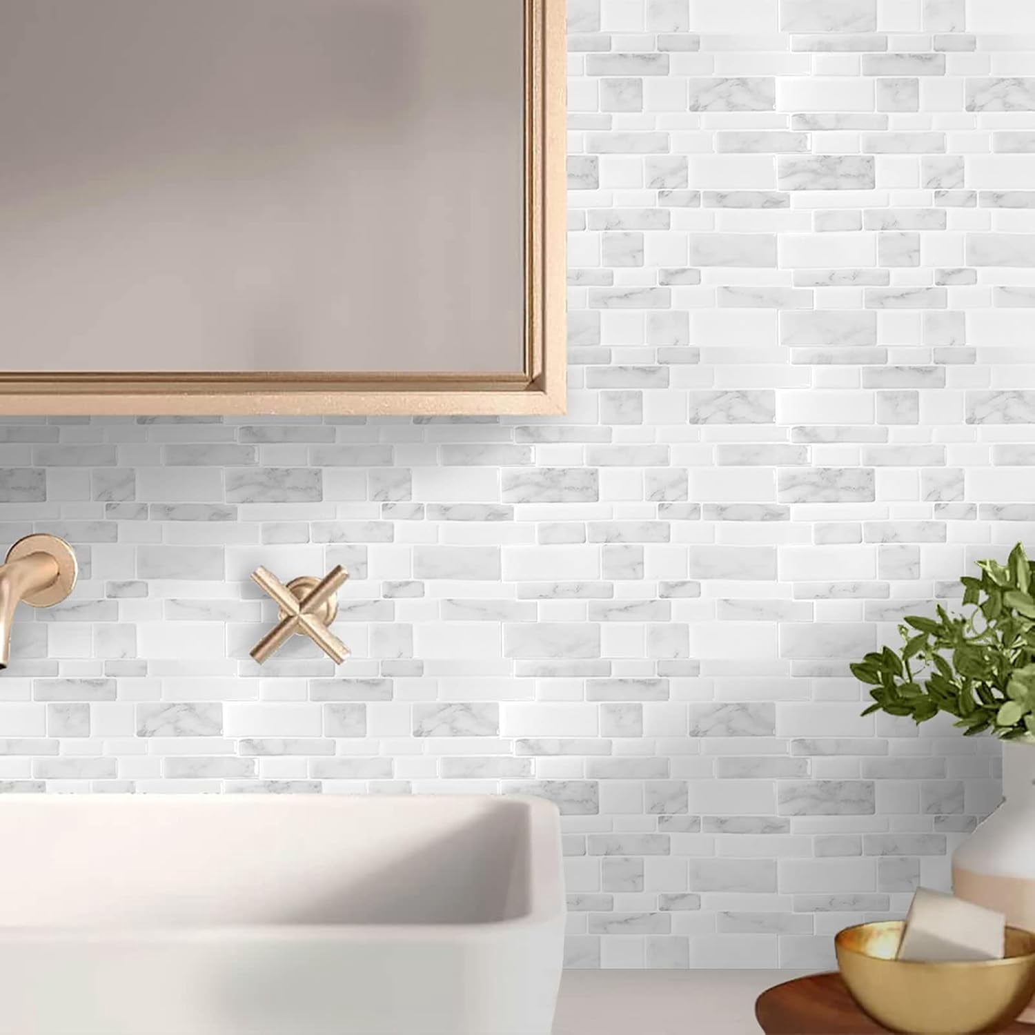 Marble Peel and Stick Backsplash for Kitchen, Thicker Design Self Adhesive Wall Tiles Stick on Backsplash, Marble Look Decorative Tiles (10 Tiles, 12”× 12”)
