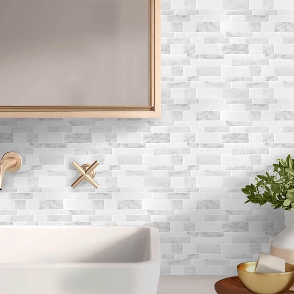 Marble Peel and Stick Backsplash for Kitchen, Thicker Design Self Adhesive Wall Tiles Stick on Backsplash, Marble Look Decorative Tiles (10 Tiles, 12”× 12”)