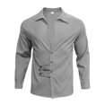 thumbnail image 4 of USNSM Men's Solid Color Casual Loose Fashion Long Sleeve Button Down Shirt Vintage Deep V-Neck Beach Shirts Gray XXXL, 4 of 8