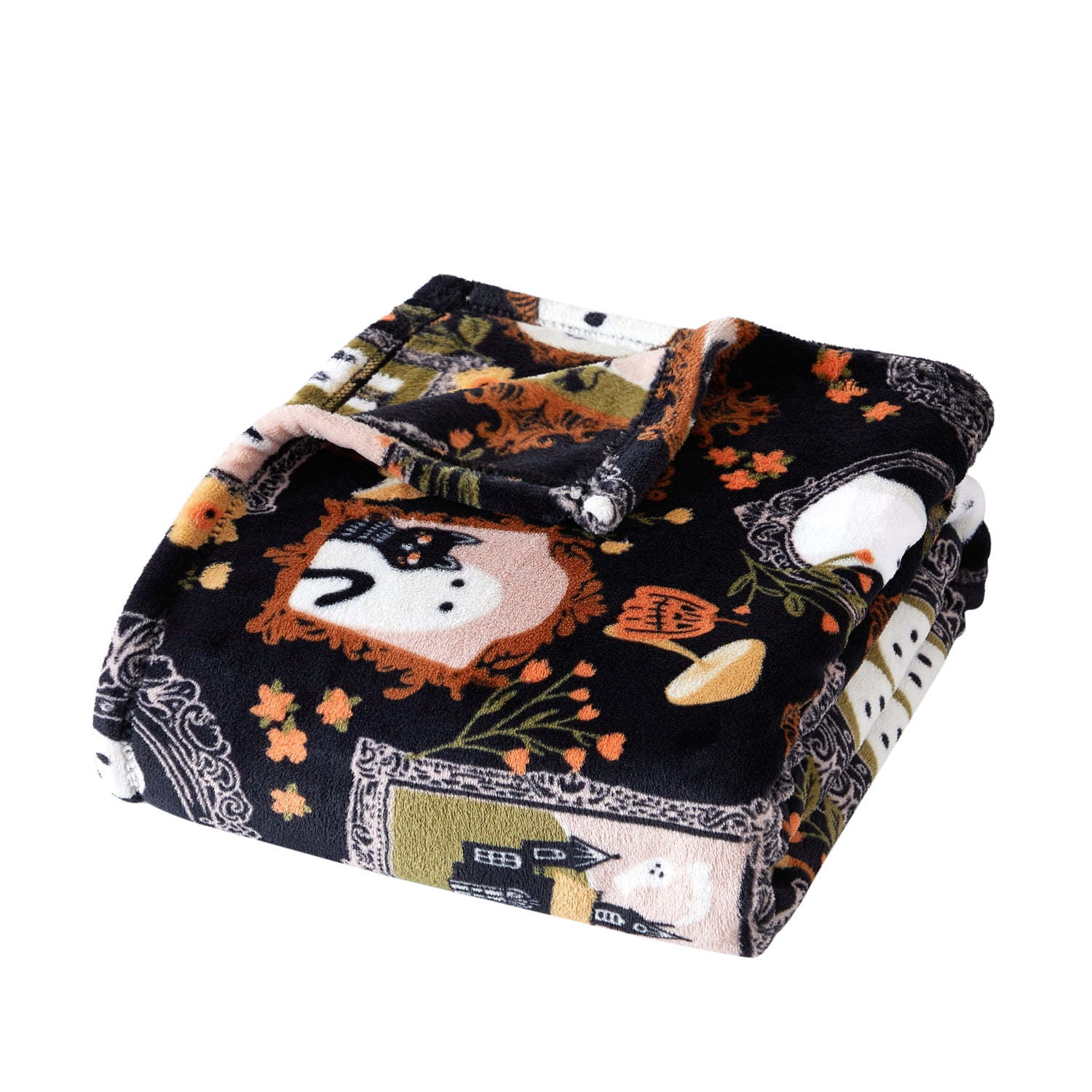 Way To Celebrate Halloween Ghosts Plush Oversized Couch Throw Blanket, Black, 50 x 72 in