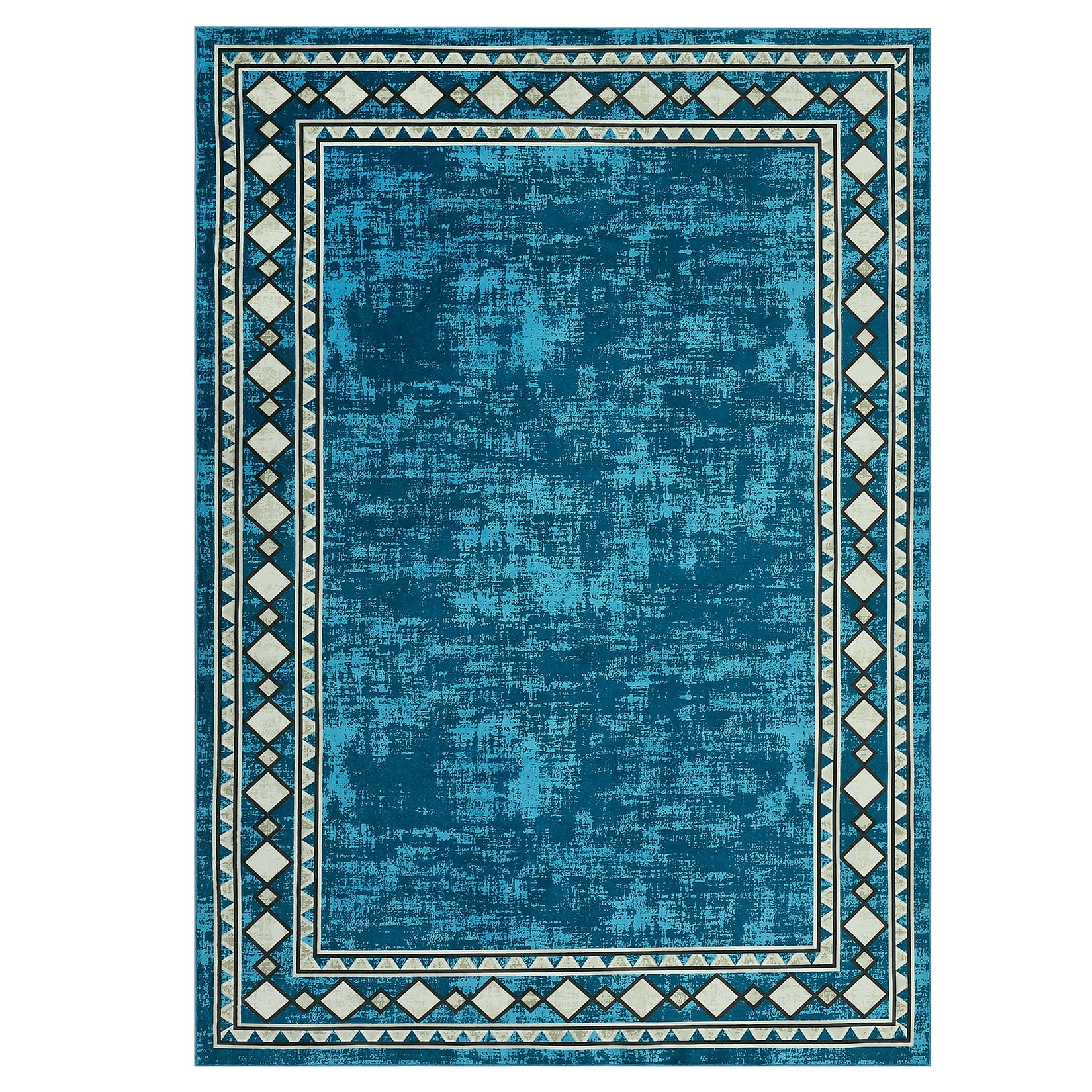 GlowSol 10'x13' Large Area Rug Modern Bordered Area Rug for Living Room Bedroom Geometric Border Non-Slip Stain Resistant Accent Rug, Blue Green