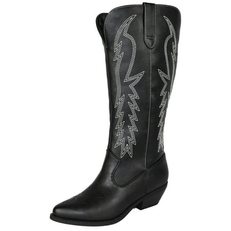 

Soda Women Cowgirl Cowboy Western Stitched Boots Pointy Toe Knee High Black 9