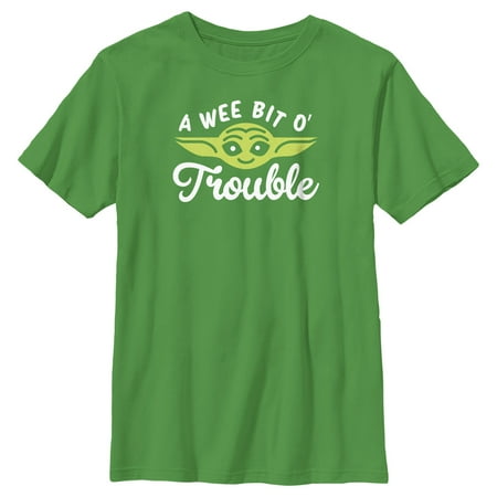 Boy s Star Wars: The Mandalorian St. Patrick s Day Grogu A Wee Bit O Trouble Graphic Tee Kelly Green Large