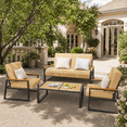 thumbnail image 2 of Aiho 4 Pieces Patio Furniture Set, All-Weather Outdoor Conversation Set with Coffee Table & Removable Cushions, Perfect for Patio, Garden, Yard, Beige, 2 of 9