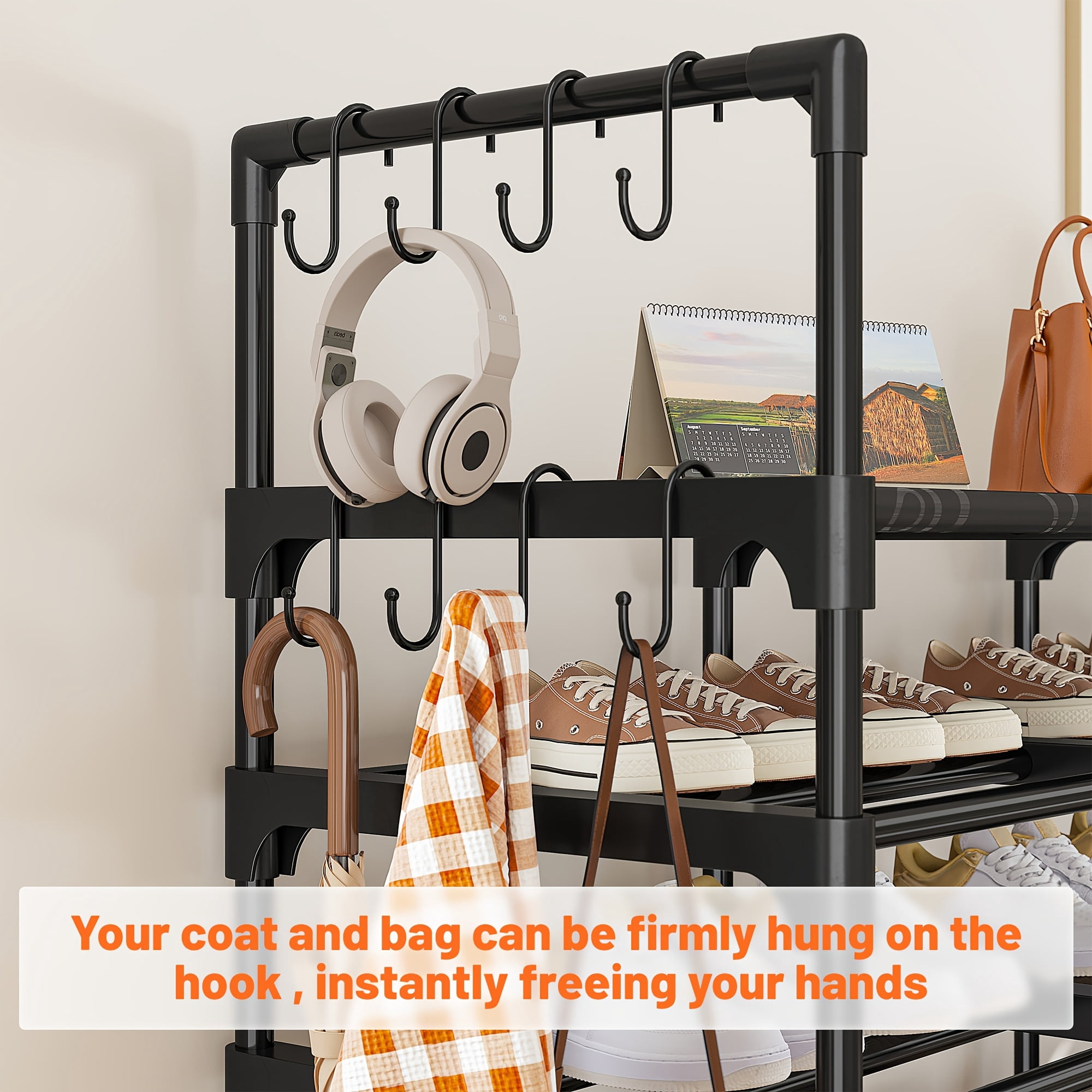 Storvive 9 Tiers Large Shoe Rack, 4 Columns Metal Shoe Storage Organizer, Holds up to 70 Pairs (62 inches, Black)