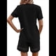 thumbnail image 3 of Conjunto de 2 Piezas de Corta para Mujer, Camisetas de Verano Holgadas con Encaje y Cuello en V, Blusa Tipo Túnica con Mangas con Volantes y Pantalones Cortos,Color Negro, XL, 3 of 7