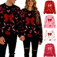 thumbnail image 2 of ClodeEU Womens Valentine's Day Matching Set, Bow and Heart Print Crewneck Sweatshirt For Festival Gift White,Womens Plus XL, 2 of 8