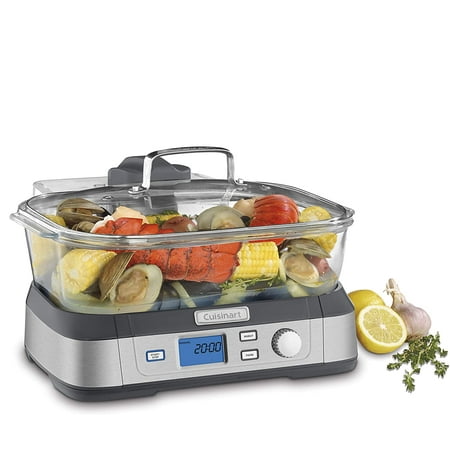Cookfresh Digital Glass Food Steamer for Cooking, 5-Liter Vegetable Steamer with 5 Pre-Programmed Settings, Keep Warm Function, Audible Alert, Dishwasher-Safe Pot, STM-1000, Stainless Steel