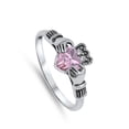 thumbnail image 4 of CHOOSE YOUR COLOR Pink Cubic Zirconia Promise Claddagh Ring .925 Sterling Silver Band Female Size 10, 4 of 4