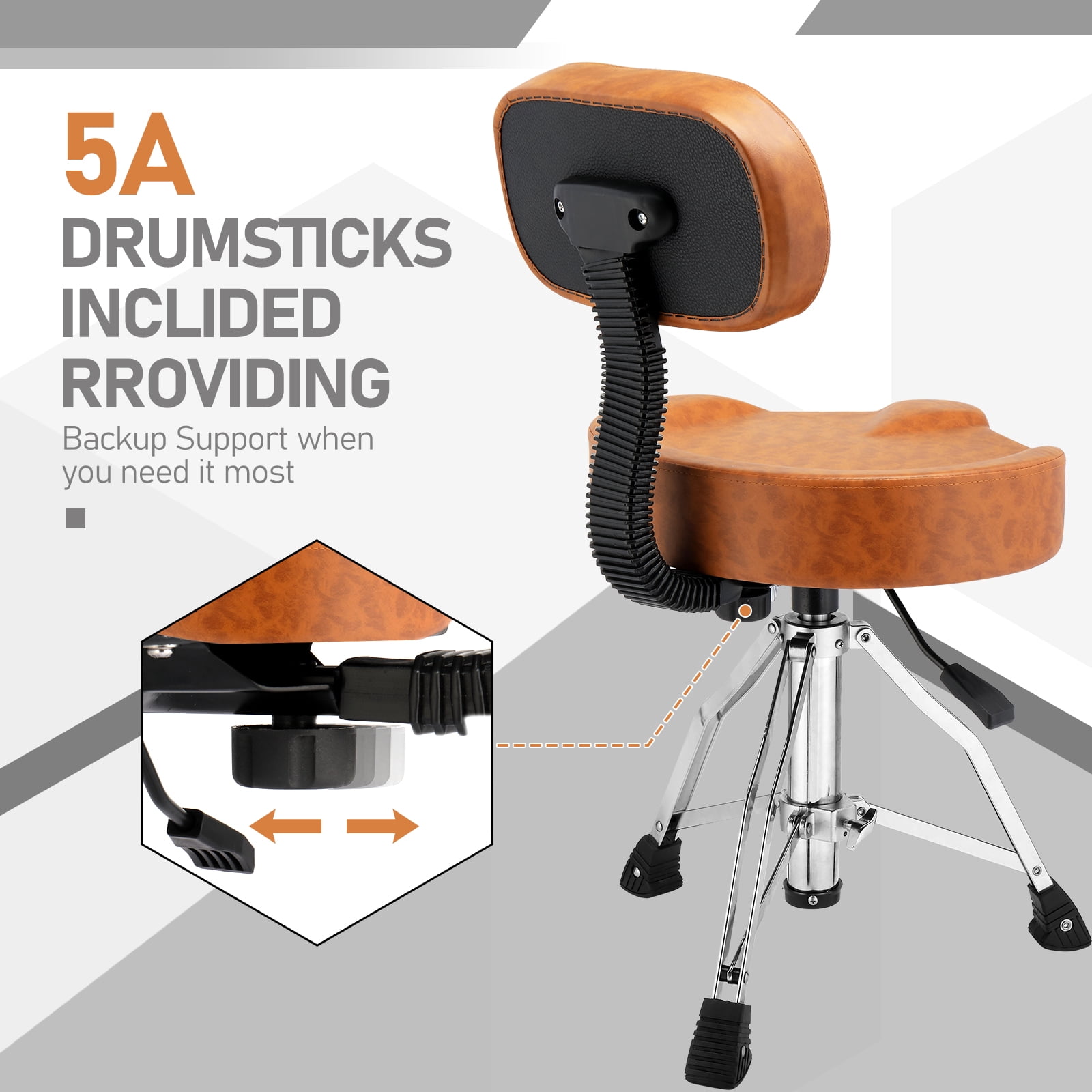 Ktaxon Adjustable Drum Throne with Backrest, 360° Rotating Hydraulic Seat, Thick Cushion for Home, Classroom, and Concert Use, Brown