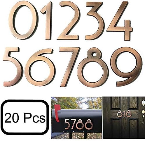 20 Pack Mailbox Numbers 0-9, 2.76 Inch High, Door Address Numbers Stickers for Apartment, House, Room, Office, Cars, Trucks, Bronze Plating Process Number Sign