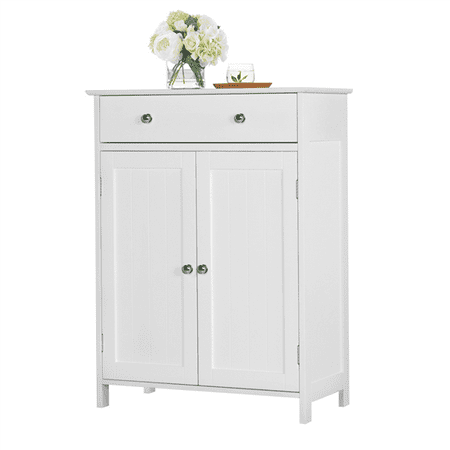 Yaheetech White Floor Cabinet Cupboard With 2 Doors 1 Drawer
